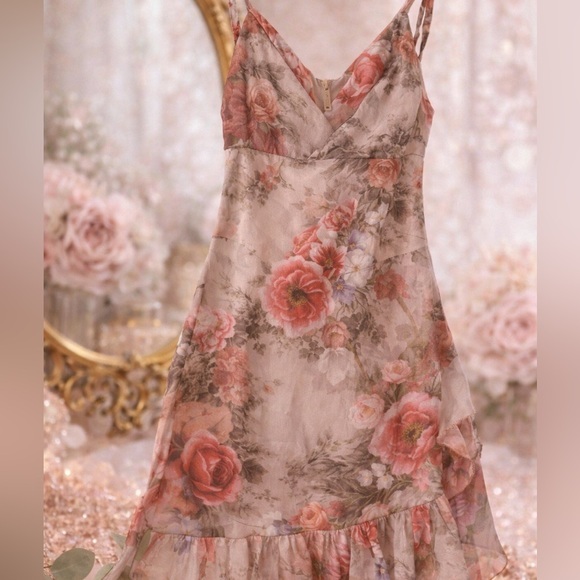 none available Dresses & Skirts - Romantic Sheer Floral Maxi Panel in Rose and Taupe